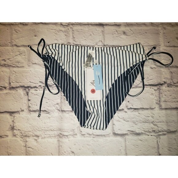 NWT Cupshe Women's Size Medium Reversible Bikini Bottom Navy & White Stripes - Picture 1 of 4